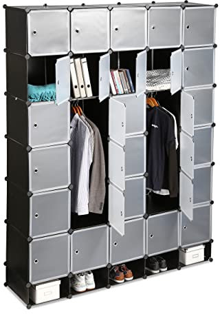 Relaxdays, schwarz XXL Kleiderschrank Stecksystem, 25 Fächer, groß, 5 Kleiderstangen, Schlafzimmerschrank HxB 234x180 cm, 1 Stück, 10024527_46