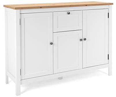 Newfurn Kommode Weiß Wildeiche Sideboard Vintage Landhaus - 120x90x40 cm (BxHxT) - Highboard Anrichte - [Eireen.six] Wohnzimmer Schlafzimmer Flur Esszimmer
