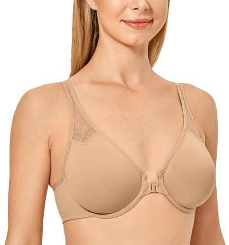 DELIMIRA Women's Front Fastening Bras Underwire Unlined Racerback Plus Size Bra Natural 36D