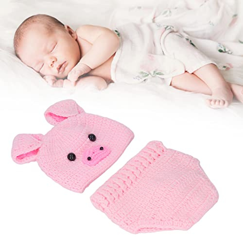 Costume Lavorato a Maglia All'uncinettoCartone Animato, Animale, Cappello di Maiale, Pantaloni, Abiti per Foto per Bambini(Rosa), Puntelli per Fotografia per Neonati Baby Souvenirs