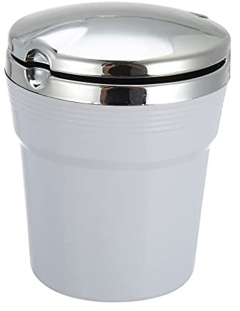 X AUTOHAUX Car Ashtray Cigarette Cylinder with Lid LED Light Plastic White