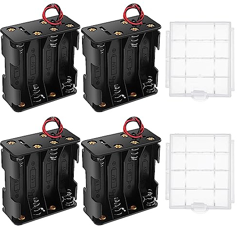 4 Stycken 8 x 1.5V AA Batterihållare, KUOQIY 12V Batteri Förvaringslåda med Tråd, med Cell Batteri Förvaringsfodral Hållare Låda