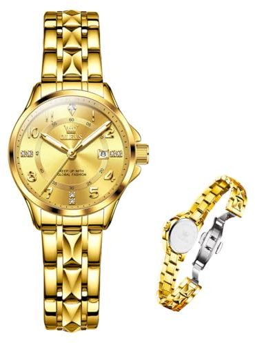 Raitown Damenuhr Edelstahl mit kleinem Gehäuse 30 mm Ultraleicht 60 g Japanisches Quarzwerk wasserdicht 3 ATM Datum Strass Modeuhr für den Alltag (Gold, Silber, Blau, Schwarz)