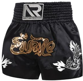 YOOJIA Pantalones Cortos De Muay Thai para Niños Pantalones Cintura Elástica Calzoncillos De Boxeo Shorts para Kickboxing MMA Un Negro 8-12 años