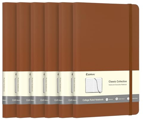 Comix A5 Lined Journal Notebook, 6 Pack 240 Pages A5 notebooks Hardcover Notepad for Writing, Travel, Office, School, 15 x 21cm，Brown