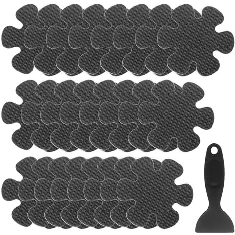 QUARKZMAN 24 Piezas de Pegatinas Antideslizantes para Bañera Ducha Piso 4 Cinta Adhesiva Antideslizante Estilo Flor con Raspador para Baño Cocina Escalones de Bañera, Negro