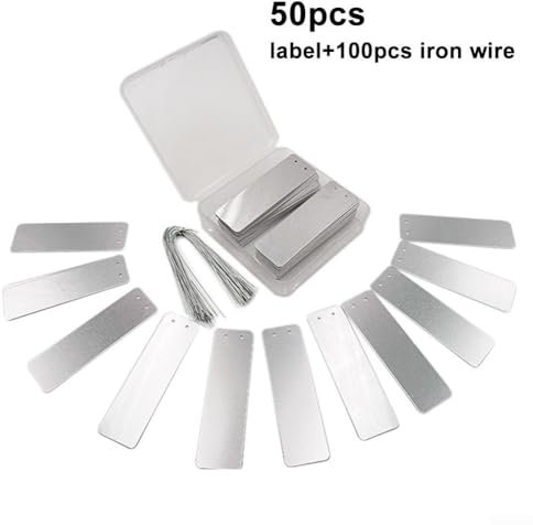 Lot de 50 marqueurs écologiques en métal double face pour plantes avec résistance fiable à l'eau et fils de suspension robustes fournis