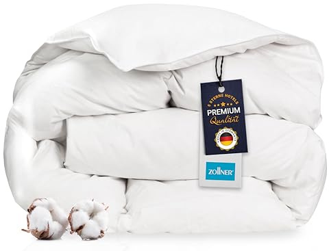 ZOLLNER Bettdecke 100% Baumwolle, Füllung aus 85% Federn und 15% Daunen, 135x200 cm, weiß