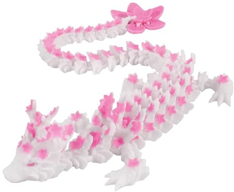 Dragons ImpriméS en 3d, Figurines de Dragons, Dragon Imprimé en 3d Dans un œUf, Dragon de Cristal Articulé Avec, Jouets Mobiles, TrèS Approprié pour les Enfants, La Maison et Du Bureau (Rose et Blanc)