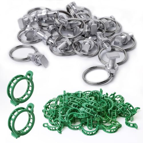 Apragaz Greenhouse Accessories with Aluminium Cropped Head Greenhouse Bolts, Nuts, Rings, and Plant Clips (Silver, Green)