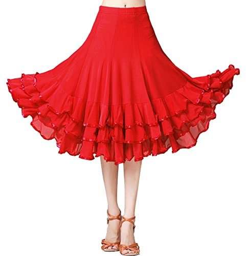 PINTUTU Jupe Flamenco Ballroom Danse Robe Jupe Courte Vêtement Déguisment Femme Jupe Danse du Ventre Femme Jupes Professionnelle à Paillettes Jupe de Flamenco Espagnole Carnaval Deguisement Carnaval