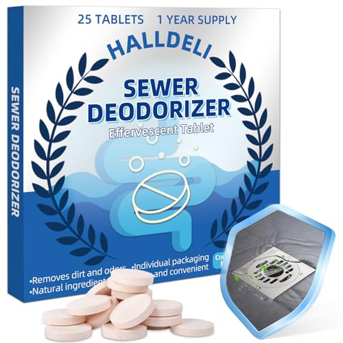 Smelly Drain Cleaner Tablets, 25 Pack Drains Smell Eliminator Quickly Eliminates Odors, Sink Drain Cleaner for Sewer, Toilet and Septic Tank, Sink Smell Eliminator Effervescent Tablets, 1 Year Supply