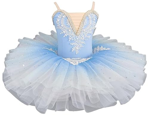 Balett Tutu-klänning för flickor Sparkly Puffy Tylle V-ringad Swan Ballerinadräkt för barn Dansföreställningar och fest