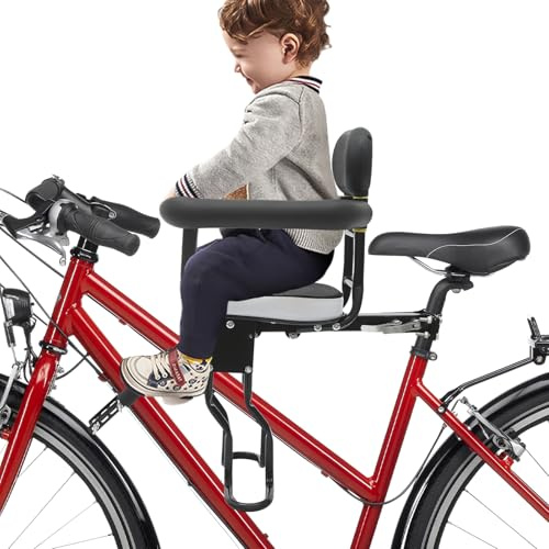 Bdneygtyr Seggiolino anteriore per bicicletta per bambini, con pedali regolabili e distanza di seduta, portata 80 kg, per bambini 1-5 anni, adatto per biciclette, e-bike e mountain bike, nero
