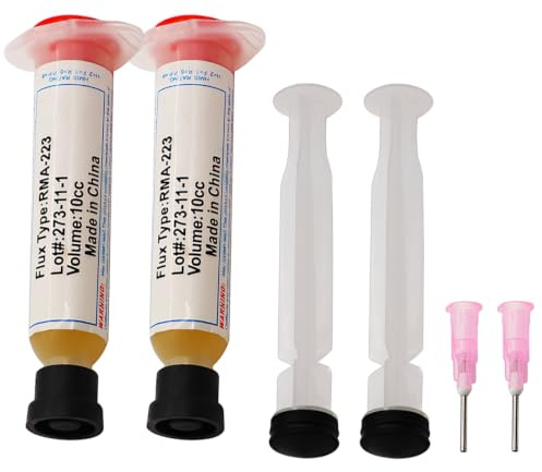 FUHAMJ 2 Piezas Flux para Soldar Estaño, 10 ml Flux Soldadura Electronica con 2 Empujado, Pasta de Soldadura sin Plomo de Jeringa, Punto de Fusión 138°C Pasta Soldar sin limpieza para BGA PCB SMD