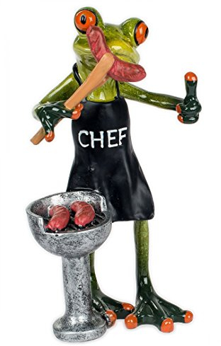 Süßer Frosch am Grill mit Bratwurst Deko Figur Dekoration Zierfigur Froschfigur