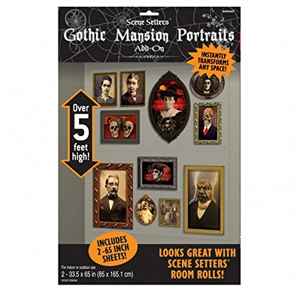 Amscan 673032 - Halloween Gothic Mansion Portraits Vinyl Wall Decoration - 2 Panels, Matte Pastel Lilac , 2 Pcs