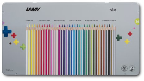 LAMY 1226065 plus Farbstifte 530 36er-Set: Metallbox mit 36 Farbstiften aus hochwertigem Zedernholz mit ergonomischer Dreieckform und hoher Farbbrillanz – Dicke Mine Ø 4 mm