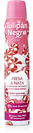 Tulipán Negro Desodorante Spray Fresa y Nata 200 ml, 0% Sales de Aluminio, Sudor Controlado
