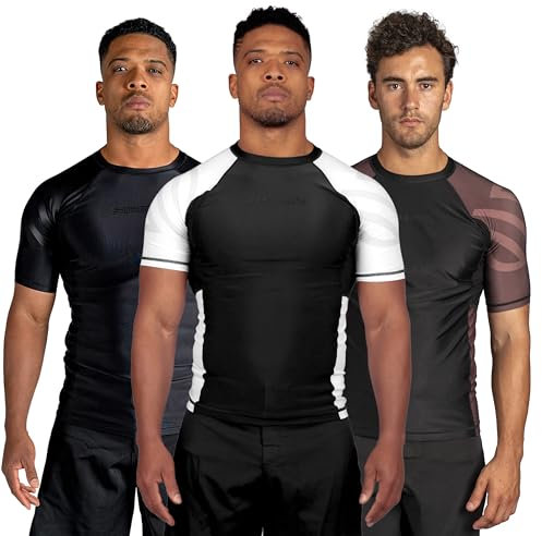 Sanabul Essential Short Sleeve Rash Guard MMA BJJ Wrestling Grappling Jiu Jitsu, Weiss/opulenter Garten, Klein