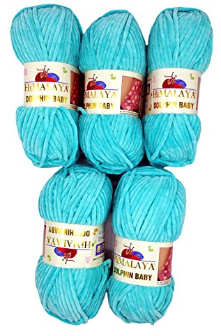 Ilkadim 5 x 100 Gramm Himalaya Dolphin Strickwolle, Babywolle, 500 Gramm Wolle Super Bulky (türkis 80335)
