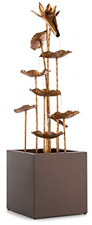 blumfeldt Golden Orchid Gartenbrunnen - stetiger Wasserumlauf mit Loopflow Concept, Pumpe mit 5 Watt, 7 kg, Schutzart: IPX8, Material: Zinkmetall, für drinnen und draußen, Messing-Optik