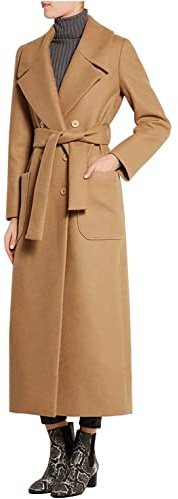 CHARTOU Women's Elegant Lapel Collar Double Breasted Regular Wool Blend Overcoat Coat Belt (Small, Camel)