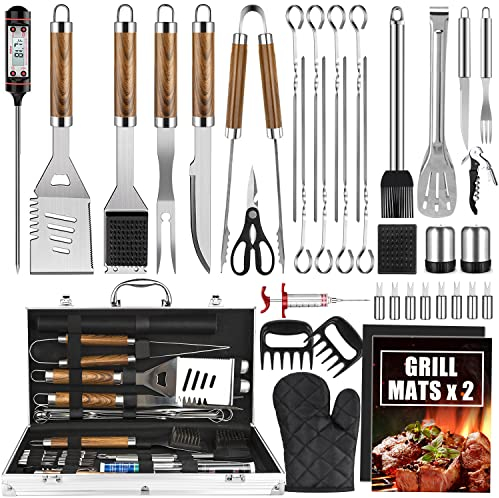 Cifaisi Grill-Zubehör-Set, 38-teiliges Edelstahl-Grillzubehör, Grillzubehör mit Aluminiumgehäuse, Thermometer, Grillmatten für Camping/Hinterhof, Grill-Set für Männer und Frauen