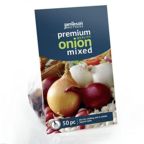 Mixed Onion Sets - 50 Pack Bulb Size 14/21 - Grow Your Own Onions – for Cooking, Salads, Garnish & Casseroles – Ready to Plant Now - by Jamieson Brothers