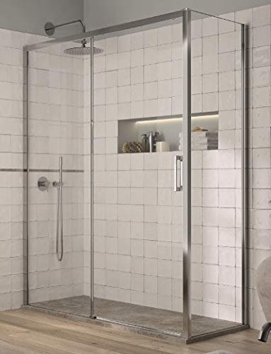 Mampara de Ducha Angular- 2 Hojas Fijas y 1 Puerta Corredera- Cristal de Seguridad de 6mm - Modelo Yoko Q3 (96,5-100,5 x 80 cm)