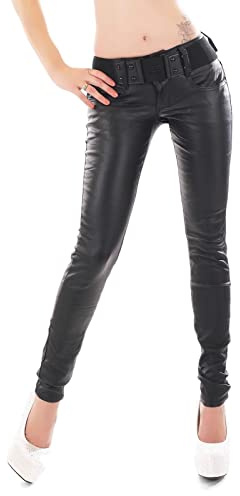 Women's Faux Leather Skinny Trousers Coated Stretch Biker Black Pants UK 6-14