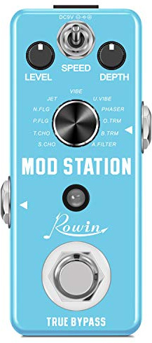 Rowin Mod Station gitarrpedal, mod-fabrikspedal med 11 effekter för elgitarr, bas, True Bypass LEF-3808