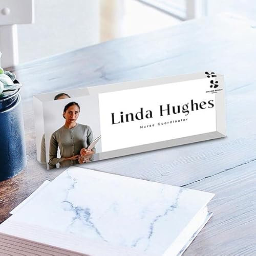 Placa de nombre personalizada para escritorio, Bivei personalizada con nombre de foto y título de mesa de oficina para recepcionista, profesor, diseñador, etc. 8 x 2.5 pulgadas (estilo 11)