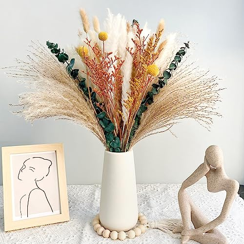 Pampas Secas Decoracion, 75 Piezas Flores Secas Naturales, Ramos de Flores Secas Naturales Decoración para el Hogar, Hierba de Pampa Esponjosas para Decoracion Boho Fiestas Bodas
