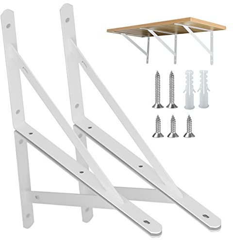 4 Stück Regalhalterungen Schwerlast-Träger 90 Grad Wand-Winkel Regalhalterung Metall Regalträger mit Schrauben Wand Regalträger Eisen Regalwinkel für Winkel Regal (25×15.5cm)，Weiß