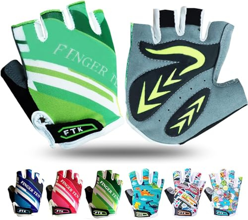 Kids Cycling Gloves Half Finger Gel Padded Non-Slip Breathable, Junior Glove Girls Boys Fingerless Adjustable for Mountain Bike Running Riding Sport Outdoor Biking Skating (Seagreen, Medium)