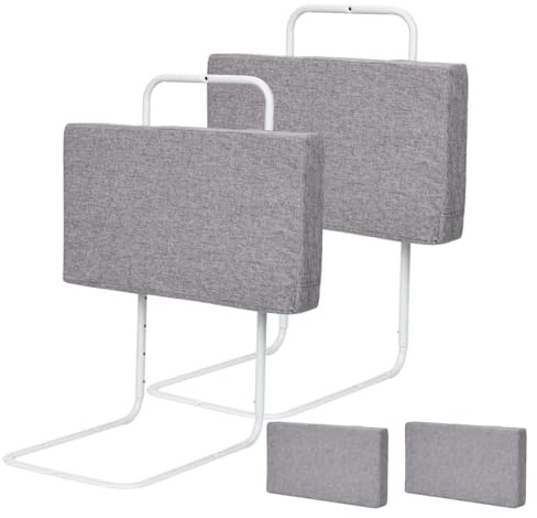 Ikodm Griglia di protezione per letto, 2 x 50 cm, per bambini, con 5 fori, regolabile in altezza, protezione da cadute per bambini, per lettino (100 cm, lino grigio)