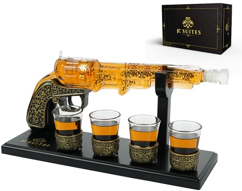 Ensemble de carafe à whisky avec verres – Ensemble décanteur pour whisky avec 4 verres à shot, entonnoir et coffret cadeau, ensemble de carafe à whisky pour homme, distributeur d'alcool pour tequila