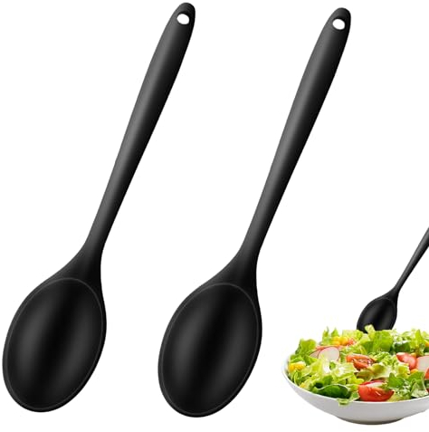Jinsion 2 Pezzi Cucchiaio Silicone Cucina, 27cm Cucchiaio da Cucina Antiaderente, Cucchiaio di Silicone per Mescolare, Cucchiai Silicone, Cucchiai di Silicone per Strumenti di Miscelazione Agitazione