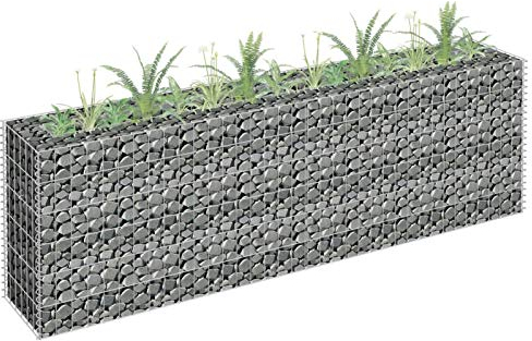 IKAYAA Gabionen-Pflanzkübel Gabionenkörbe 180 x 30 x 60 cm Gabionen-Hochbeet Befüllbare Steinkörbe Gabionenkörbe Pflanzgefäß Gabionen Hochbeet Steinkorb Verzinkter Draht