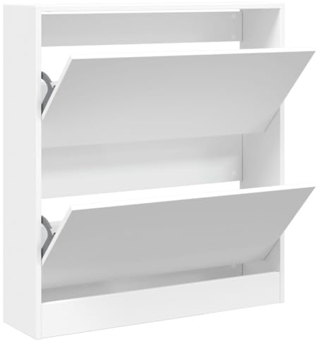 vidaXL Schuhschrank, Schuhkipper mit 2 Fächern, Schuhregal Schuhablage Platzsparend für Eingangsbereich Flur, Schuhkommode Schuhaufbewahrung, Weiß Holzwerkstoff