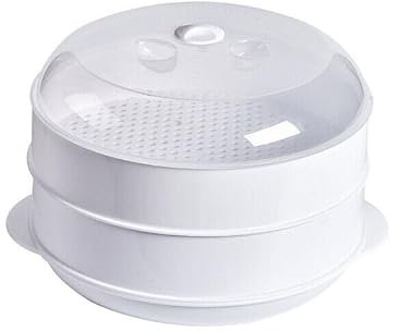 HOCHSTE Microwave Vegetable Steamer 2 Tier Cooker Healthy Cook Pasta Fish Rice BPA Free White
