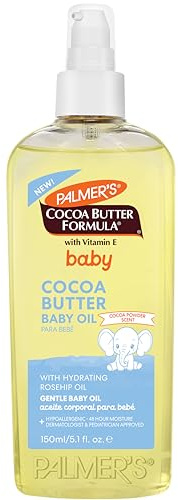 Palmer's Baby Oil, Cocoa Butter Formula Gentle Body Oil, 5.1 fl oz, Nourishing Massage Oil for Delicate Skin with Vitamin E & Argan Oil, 48-Hrs Moisture, Dermatologist Tested Baby Essentials