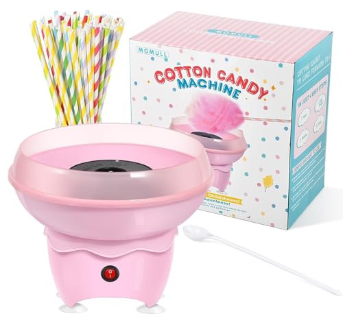 Cotton Candy Machine, Mini Candy Machine for Kids, Classic Pink Candy Maker for Christmas, Home, Family Party, Includes 25 Cotton Sticks and Spoon