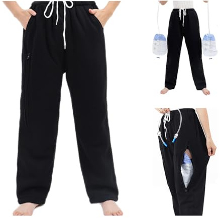 Lmaray Pantalones de catéter con Soporte para nefrostomía y Bolsa de orina, Bolsillos Dobles, Color Negro (Grande)