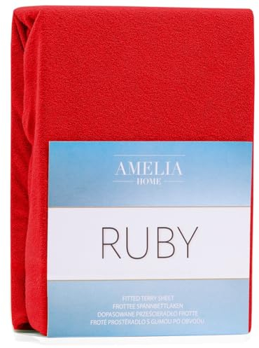 AmeliaHome Spannbettlaken 100x200-120x200 cm Frottee Baumwolle Spannbetttuch, rot