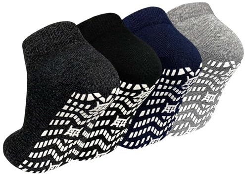 PUTUO Rutschfeste Socken für Herren Stoppersocken: Antirutschsocken mit Noppen für Männer ABS Rutschsocken Baumwolle Sport Noppensocken Mehrfarbig 4 Paar 43-46