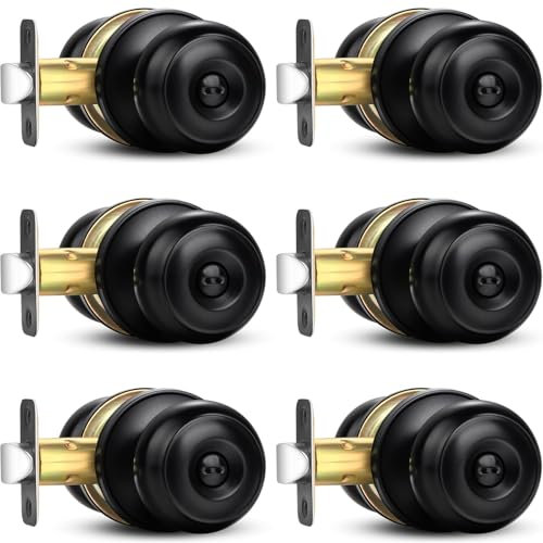 Privacy Door Knob, 6 Pack Black Round Keyless Doorknobs Interior Lockset