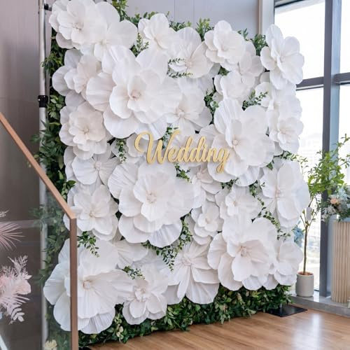 Humyoun Fiori giganti di carta artificiali, decorazioni floreali per matrimoni, lauree, addio al nubilato, compleanni, fatti a mano, da parete, centrotavola, accessori per feste (bianco, 12 pezzi)