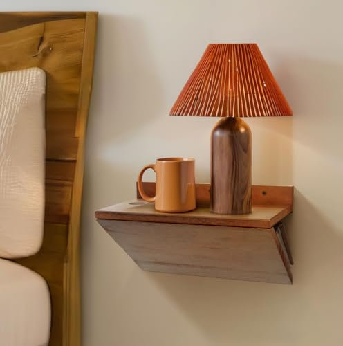 Sivapleso Mesita de noche flotante de madera de nogal con agujero para cable, pequeña mesita de noche montada en la pared, organizador para dormitorio, sala de estar, 13 pulgadas de ancho y 7 pulgadas